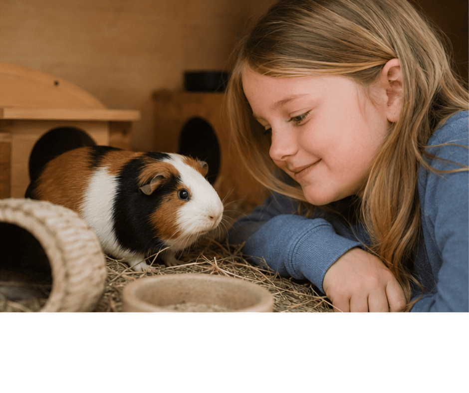 Flicka tittar på marsvin - jag vill bli djurvakt